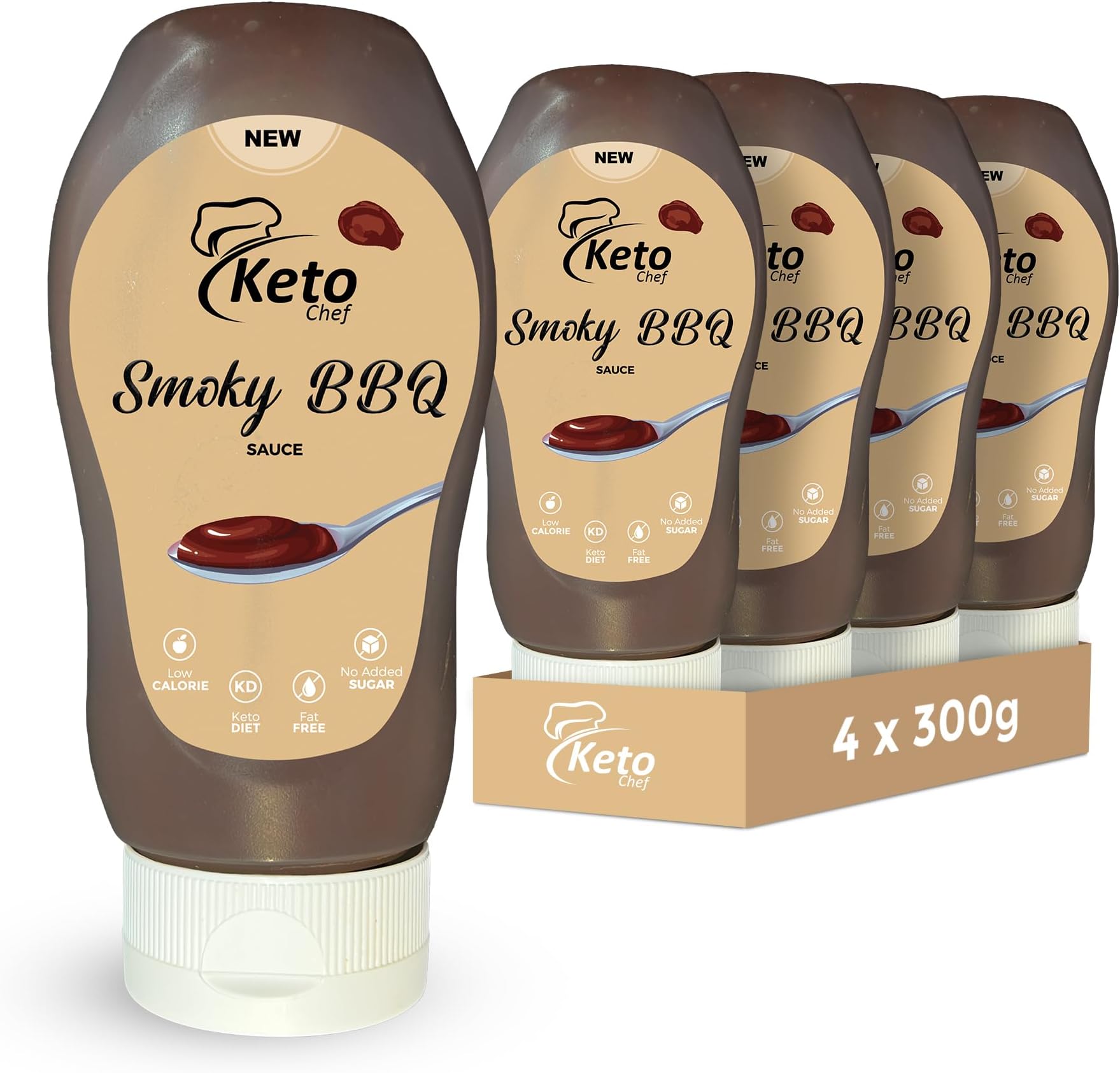 Smoky Barbecue Sauce | Pack of 4 x 300ml | Low Calorie & Sugar Free BBQ Sauce | Gluten Free Vegan Condiment For Cooking, Stir Fry, Grilling & Dipping | No Artificial Flavours
