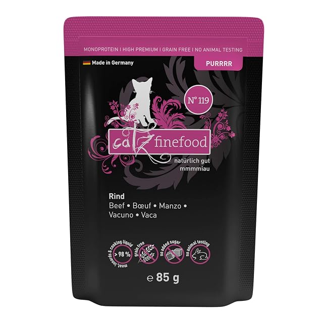 catz finefood Purrrr Pienso para Gatos monoproteína húmedo N° 119, para Gatos sensibles a la nutrición