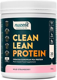 Nuzest Clean Lean Protein - Premium Pea Protein Powder, 100% Plant-based, Vegan, Dairy Free, Gluten Free, GMO Free, Naturally Sweetened, Wild Strawberry, 20 servings, 1.1 lb