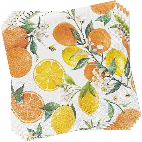 Miniatura 2 de Servilletas de papel de limón cítrico con abejas 40 servilletas de cóctel, servilletas de papel de decoupage, servilletas de abeja, servilletas de