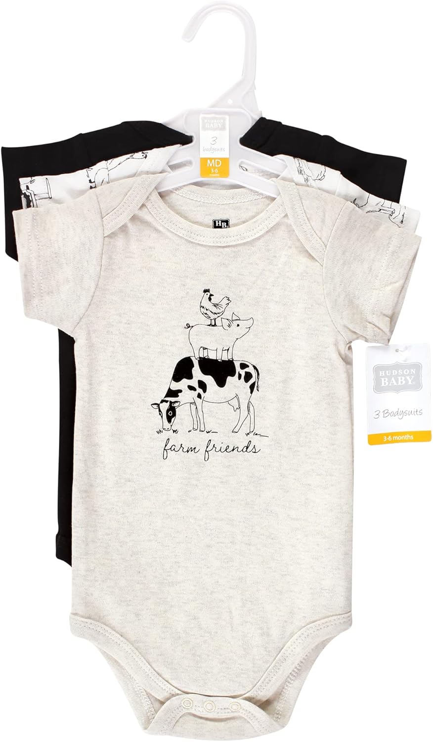 Hudson Baby Unisex Baby Cotton Bodysuits, Farm Friends, 18-24 Months - Image 2