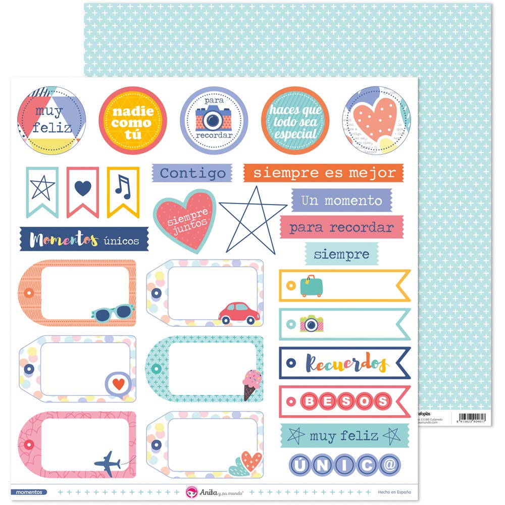 Anita and Su Mundo Collection Moments Scrapbooking Papers, Paper, Labels, 12" x 12"