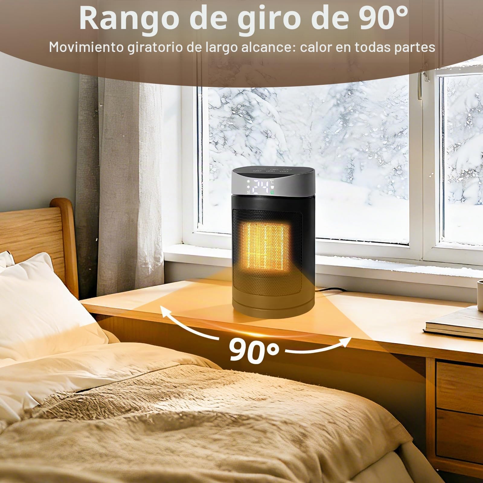 HOSSOM Calefactor Bajo Consumo, 1500W PTC Ceramico Radiador Electrico, 90° Oscilación, con termostato, temporizador 1-12H, 4 Modos, Modo ECO, Protección Sobrecalentamiento/Vuelco Apto interior