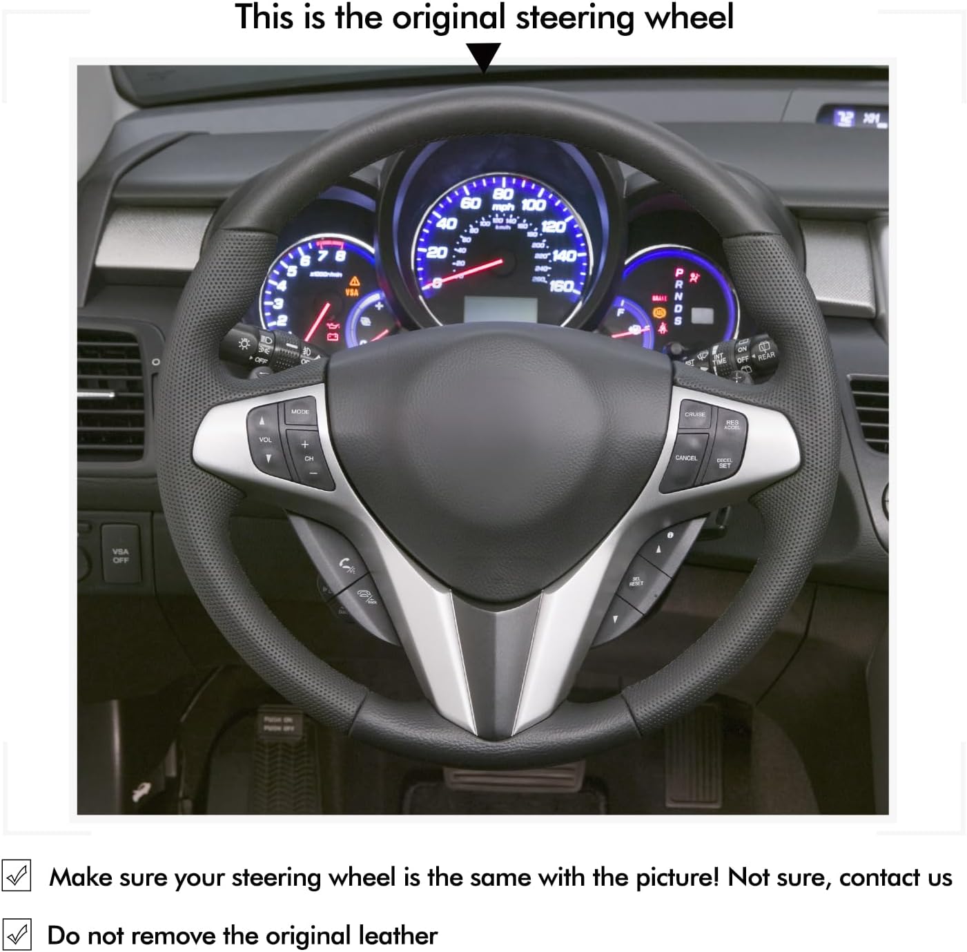 MEWANT Steering Wheel Cover for Acura RDX 2007-2008 Hand-Stitched Customized Leather Car Steering Wheel Wrap