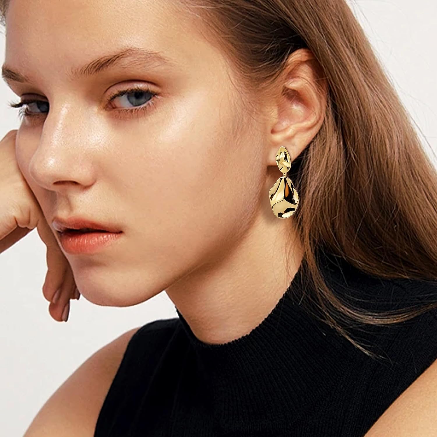 Chunky Gold Dangle Earrings for Women, Trendy Statement Lightweight Hypoallergenic Earing Prom Holiday Jewelry Gift - Image 2