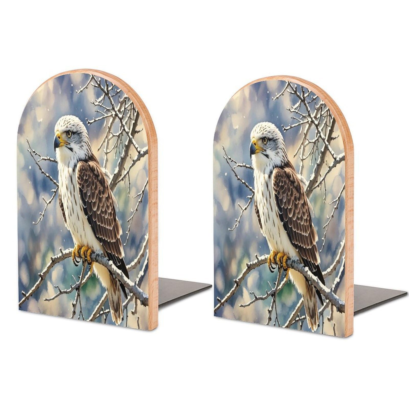 Hawk Bookend for Shelves Unique Book End Sturdy Books Holder Heavy Duty Wooden Bookends Support Non-Slip Book Organizers Decorative Modern Bookend Holder for Home