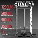 VANSWE Power Cage with LAT Pulldown Attachment, 1200-Pound Capacity Power Rack Full Home Gym Equipment with Multi-Grip Pull-up Bar, Landmine, T bar and Dip Handle