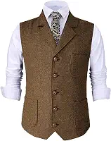 Colete masculino retrô de lã de tweed com ajuste regular, espinha de peixe para jaqueta