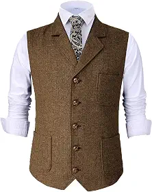 Colete masculino retrô de lã de tweed com ajuste regular, espinha de peixe para jaqueta