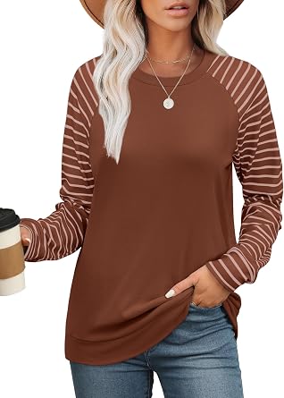 Womens Sweatshirt Color Block Striped Fall Fashion 2024 Long Sleeve Shirts Trending Now