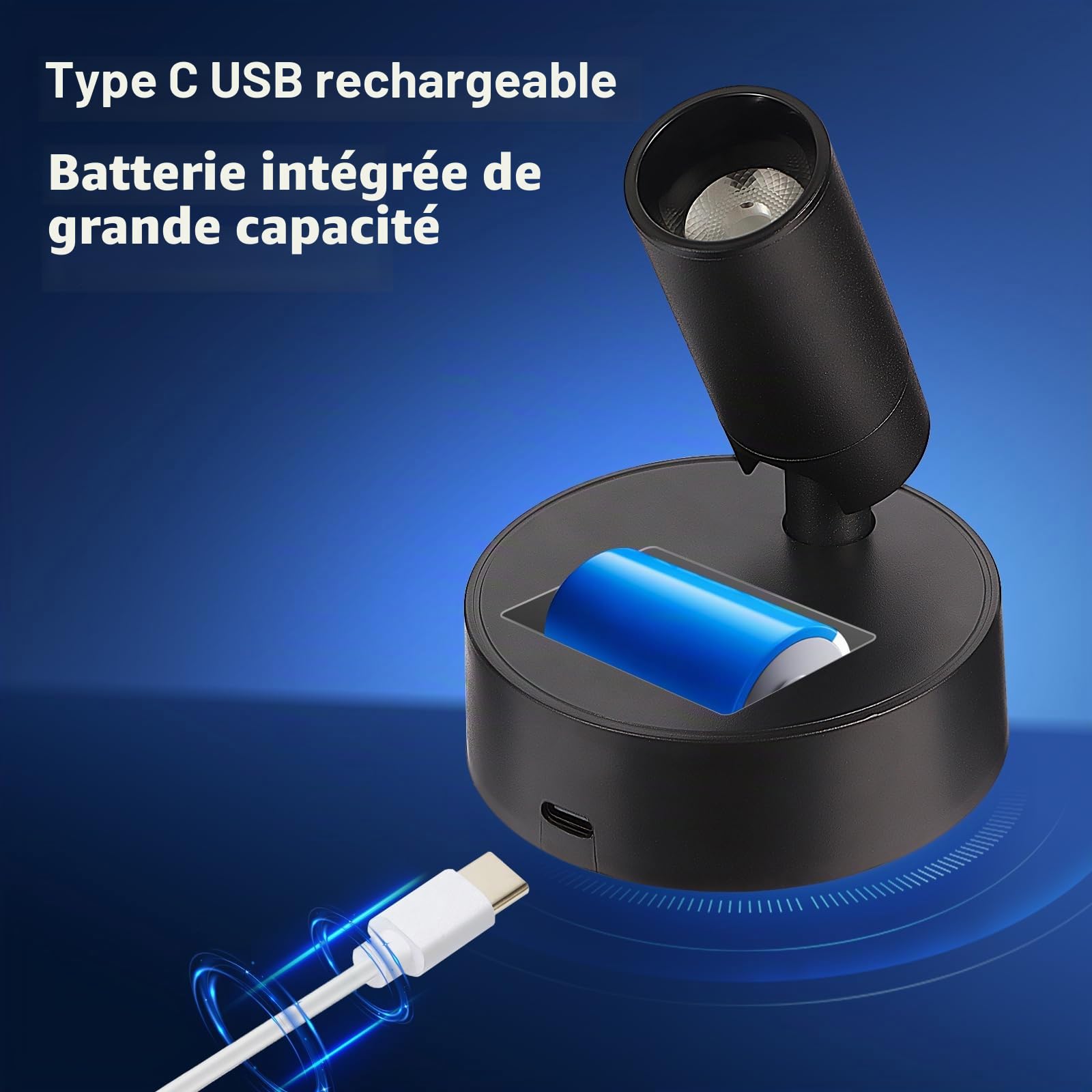 MIOBLUE Spot LED rechargeable par USB avec télécommande,3températures de couleur,à intensité variable,sans fil,avec fonction de minuterie pour art, plantes, portraits,1 pièce [Classe énergétique A+++]