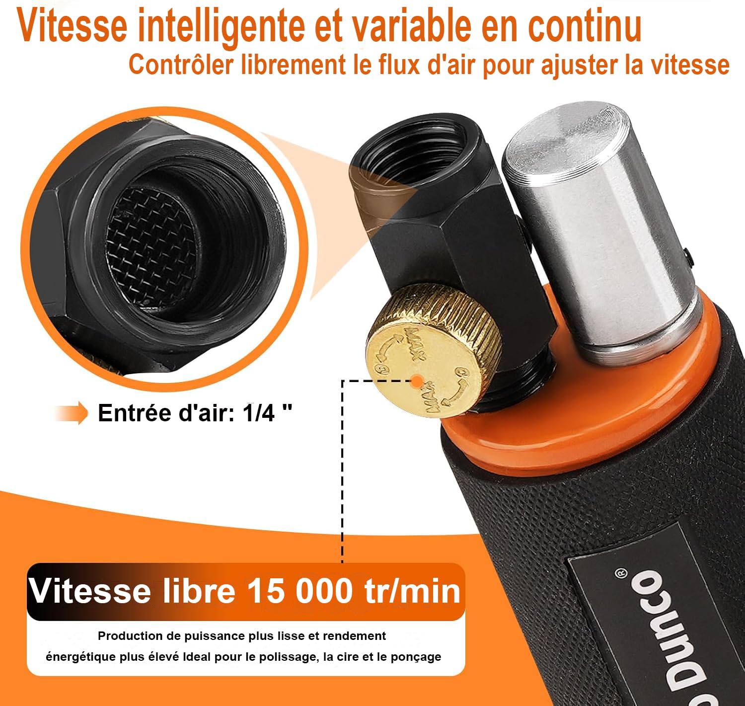 Mini Ponceuse excentrique，Air Sander Pour ponçage et polissage | Doté d’amortisseurs anti-fatigue, réglage vitesse rapide, faible bruit, adapté au ponçage métallique