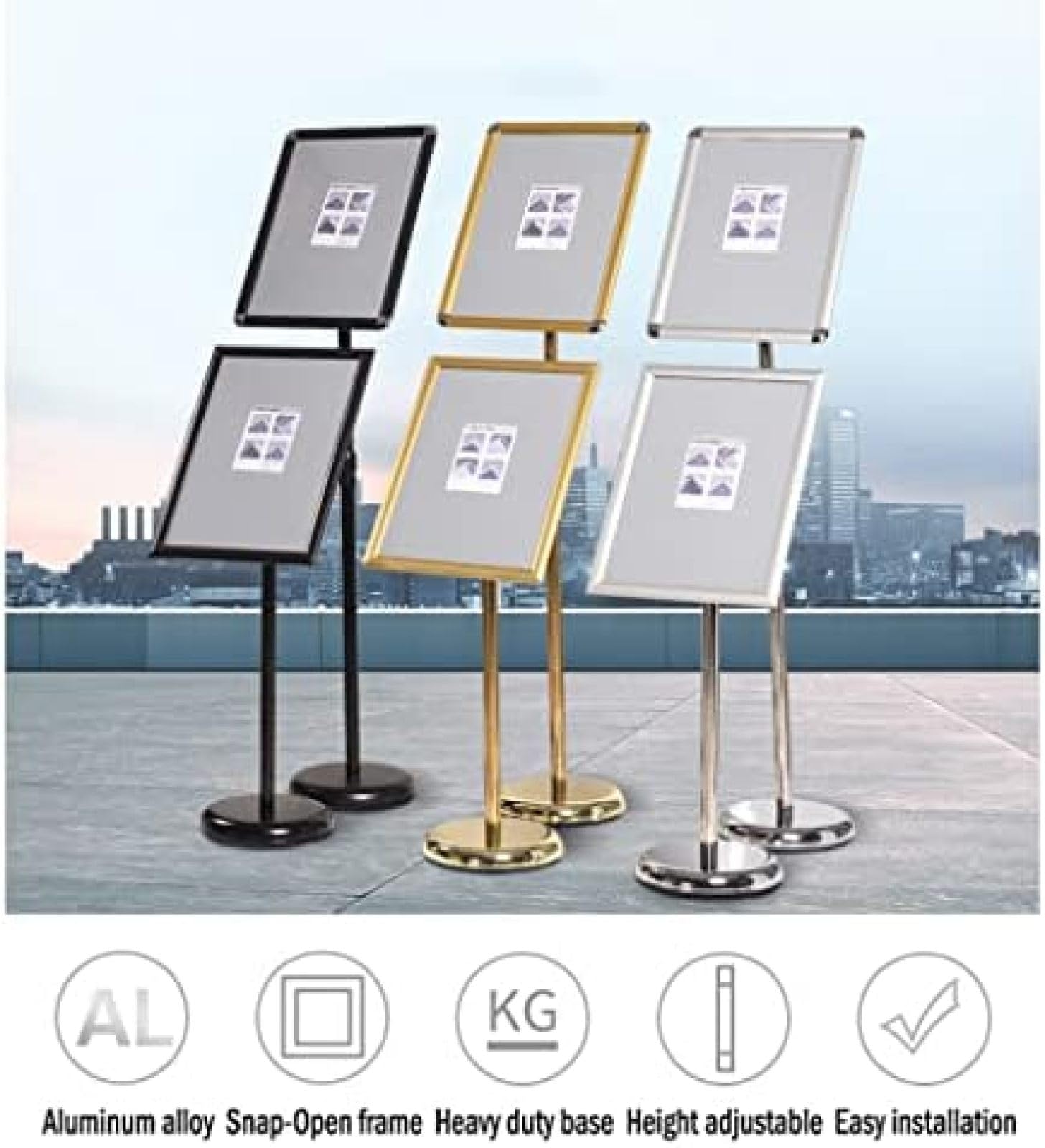 Soporte para Carteles Soporte para Letreros De Pie A4 Soporte para Carteles con Pedestal Marco De Esquinas Redondeadas, Soporte Telescópico Ajustable En Ángulo Y Altura para Avisos,Oro,bonny369