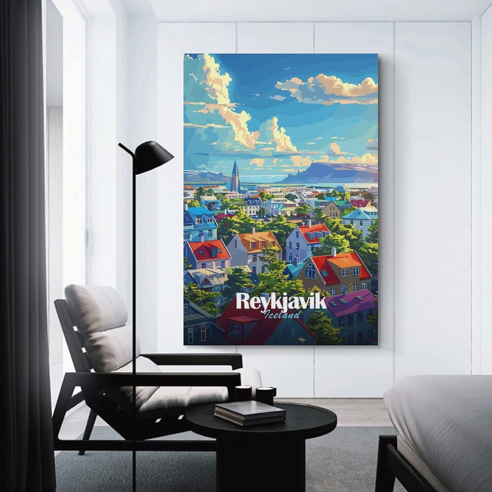 Junmoney Reykjavik Cityscape Canvas Wall Decor 20x30inch(50x75cm), for Corridors, Hallways Or Apartment Entries, A Stylish Accent for Home Entrances