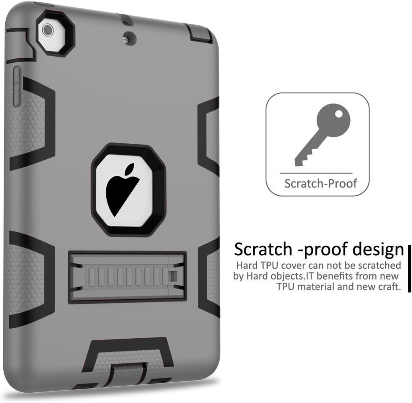 Topsky 2877893 Shock-Absorption Three Layer Armor Defender Full Body Protective Case for iPad Mini, Mini 2 , Mini 3, Mini Retina - Grey Black