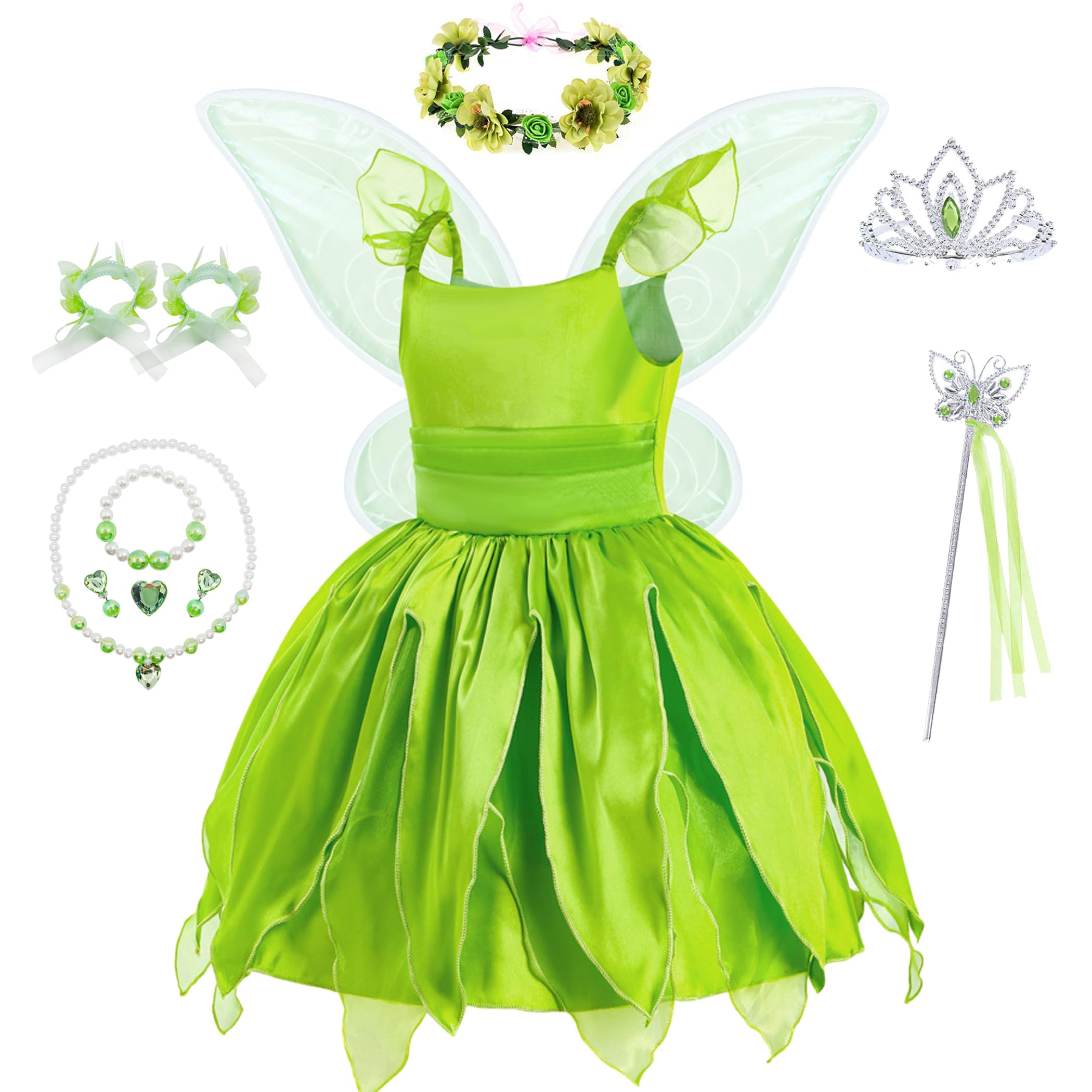 JingDan Flowers Fairy Costume Princess Dress Up Set for Girls Tinker Bell Toddler Clothes Halloween Cosplay Costume with Wing
