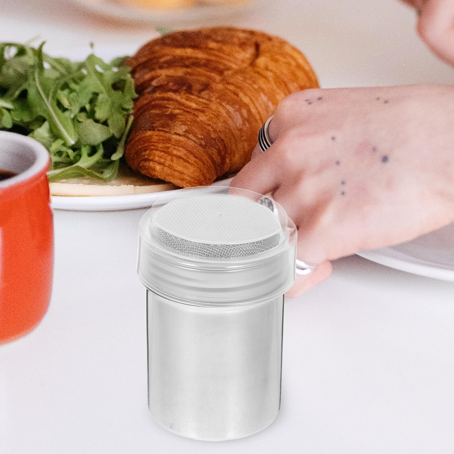 Sugar Shaker Duster with Lid Stainless Steel 3pcs Powdered