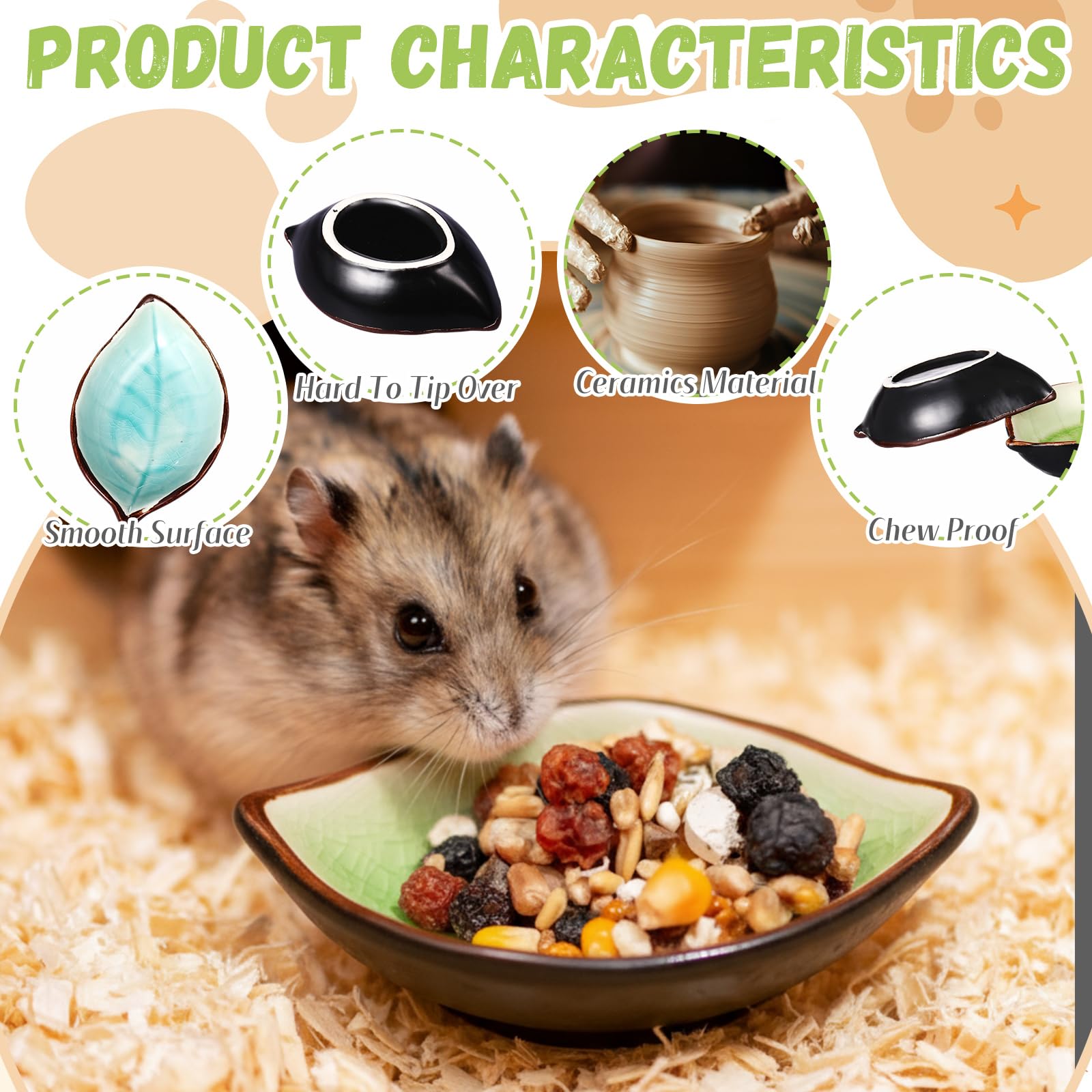 2 Stück Hamster Keramik Futternapf Blattform Futter Wasser Futternapf für Kleintiere Hamster Meerschweinchen Rennmäuse Zwerg Ratten Mäuse Chinchilla Igel Zuckergleiter