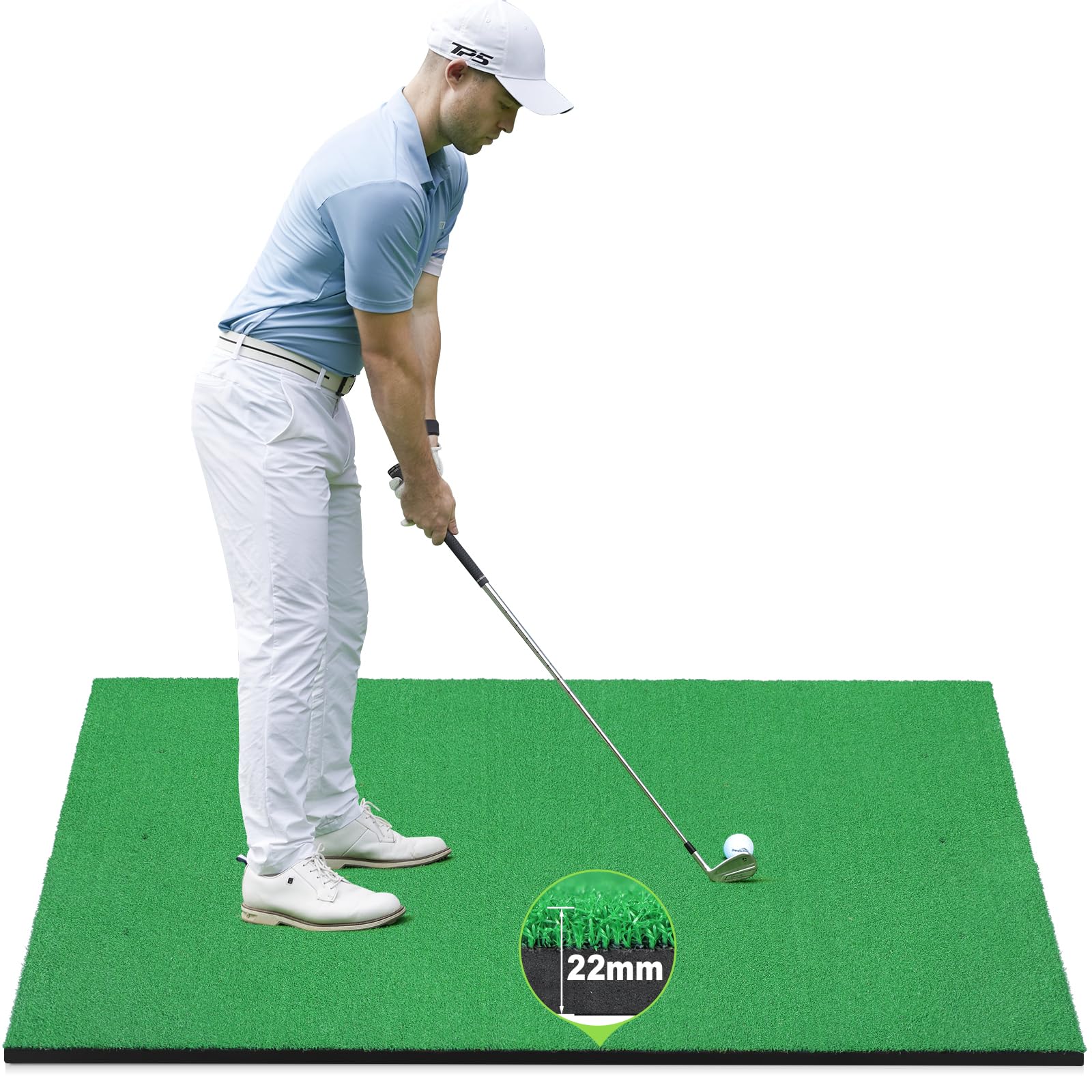 Golf Hitting Mat, Thickening Golf Mats Practice Outdoor & Indoor, Artificial Turf Mat with Tee for Driving, Chipping, Swing, Training in Range, Backyard, Garage, Basement, Golf Simulator