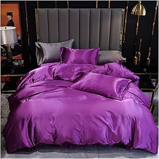 Sabanas Imitación Seda edredón edredón Cubierta 100% Satinado Juego de Ropa de Cama Almohada Cama Lino edredón Lujo casa Reina Reina Doble Color Sabana Bajera(Purple,1xPillowcase 50x75cm)
