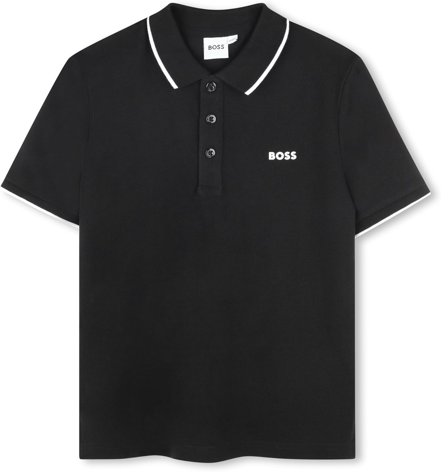 BOSS Boys Short Sleeve Knit Polo Shirt, Soft and Breathable, School Uniform with Striped Collar
