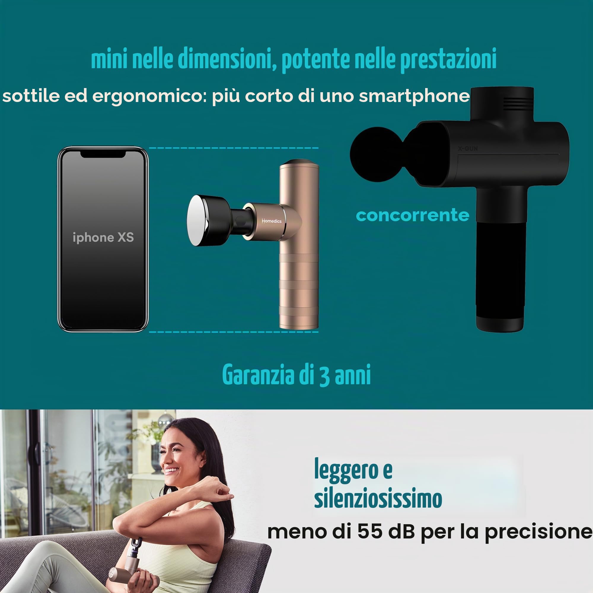 Homedics MYTI Massaggiatore Elettrico Portatile Riscaldato, Rame | 5 Accessori, 4 Livelli di Intensità, Massaggio a Percussione per Tessuti Profondi, Sollievo del Disagio