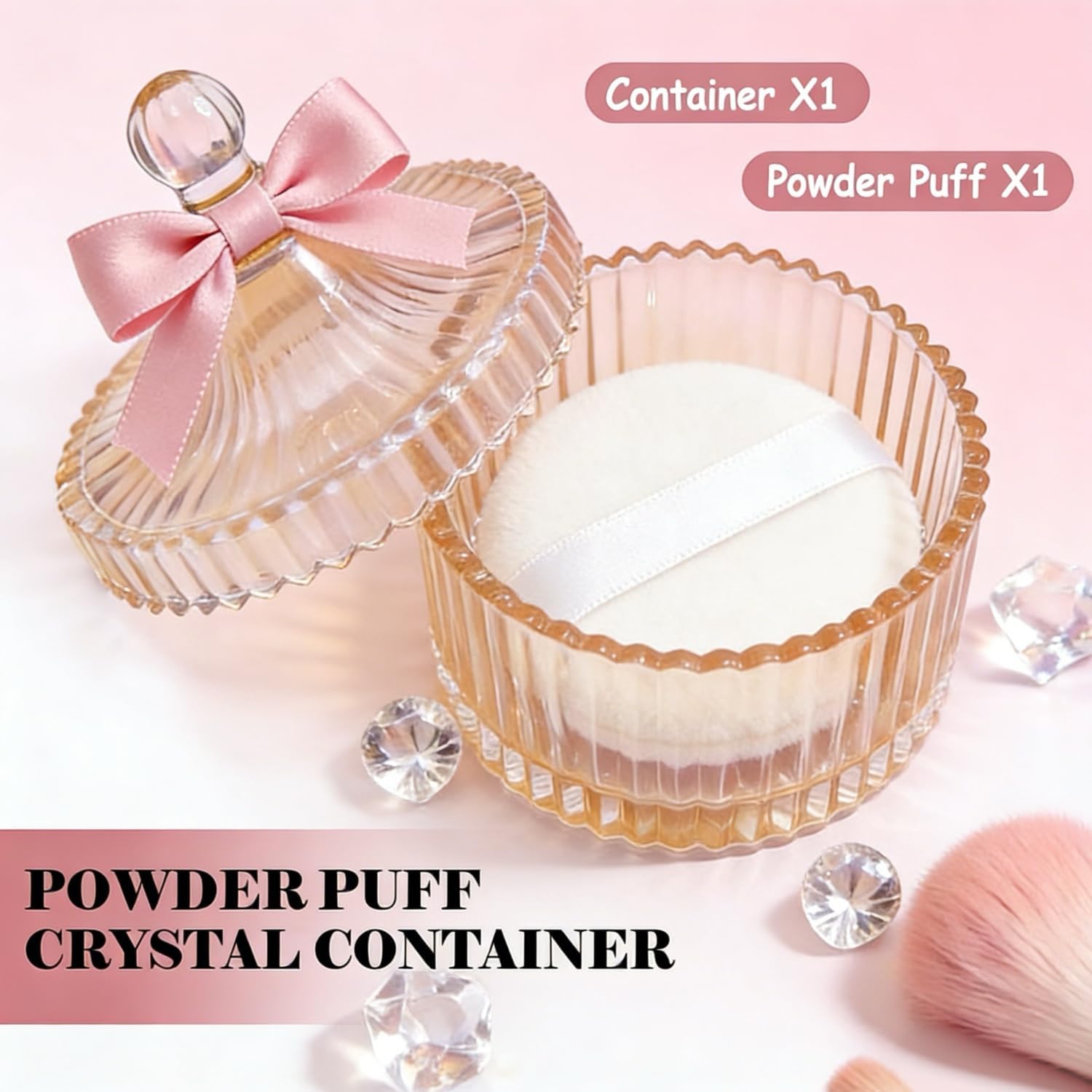 Body Powder Puff and Container, Soft Powder Puff,Glass Box for Dust Puff,Powder Puff for Body Powder,Powder Puff Wet Dry Makeup,Powder Applicator With Case for Dusting Powder (champagne)