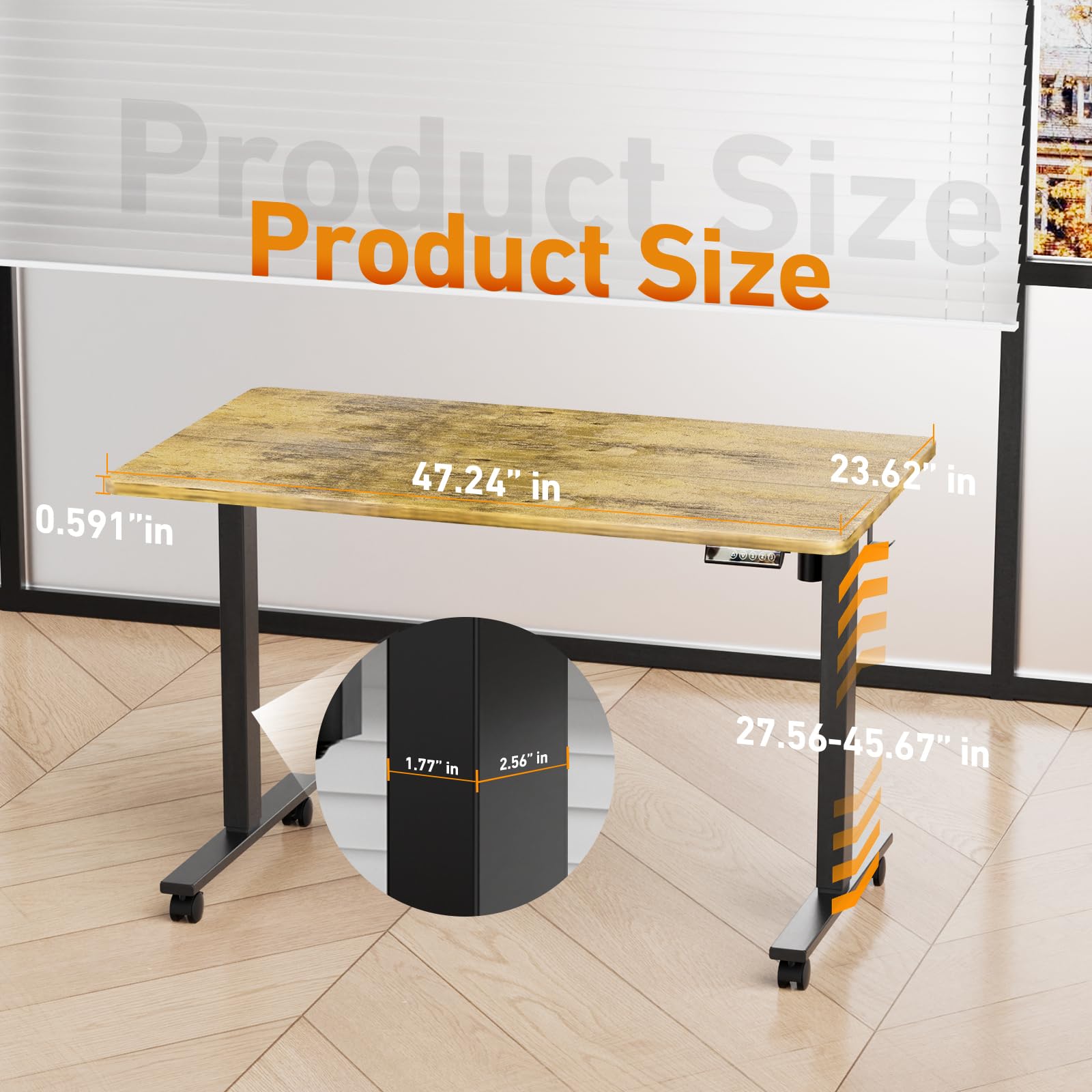 Electric Standing Desk Height Adjustable Computer Desk, 48 Inches Sit Stand Desk Workstations with Hook, Ergonomic Desk for Home Office Stand Up Desk with Wheels (Rustic Brown)