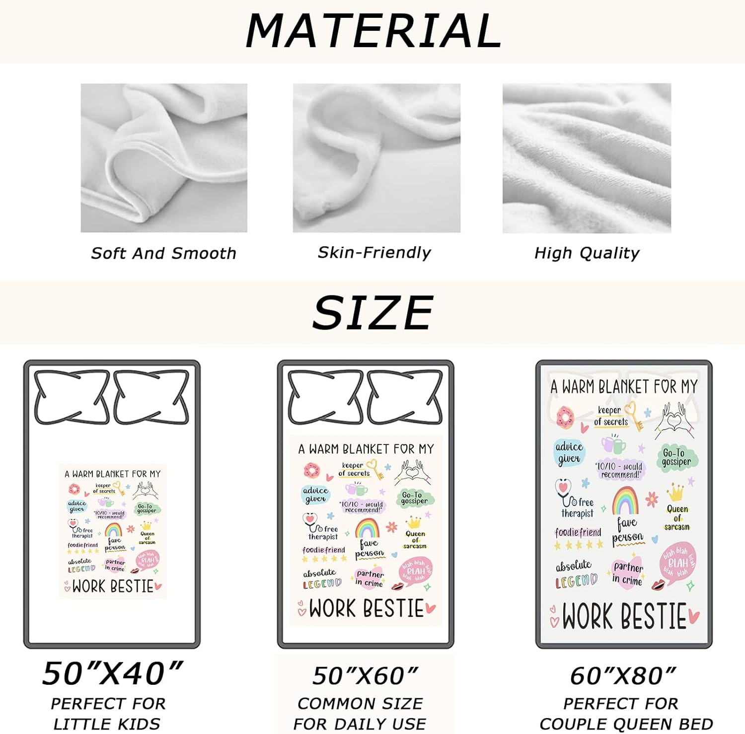 Work Besties Gifts for Women Blanket 60"x50", Appreciation Gifts for Coworkers, Co Worker Gift for Woman, Christmas Birthday Farewell Present Ideas for Colleague Best Friend Sister Blankets - Image 7