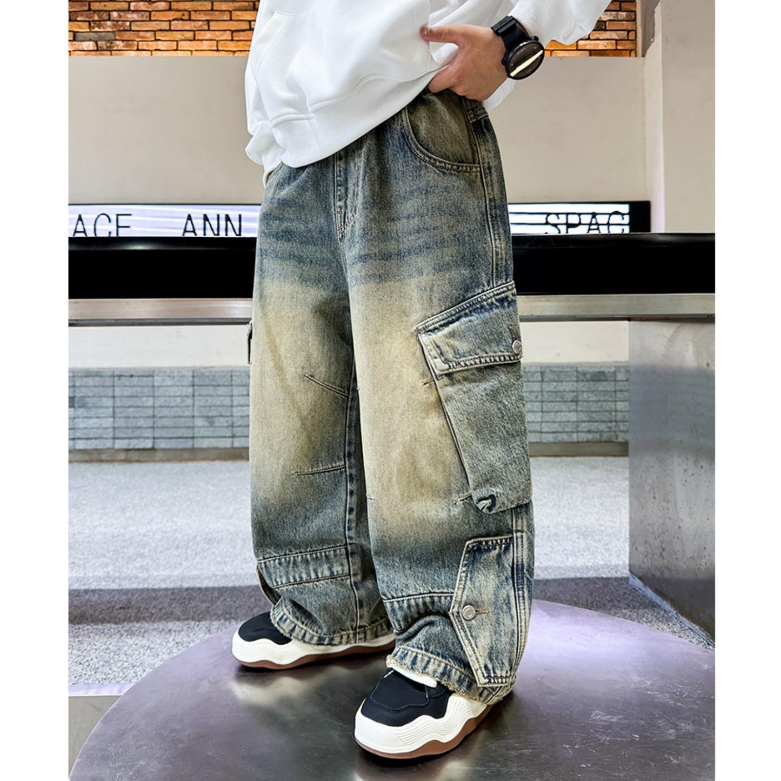 Vaqueros Elasticos Niño, Pantalones Cargo con Cintura Elástica Corte Regular para Niños de 4 a 12 Años