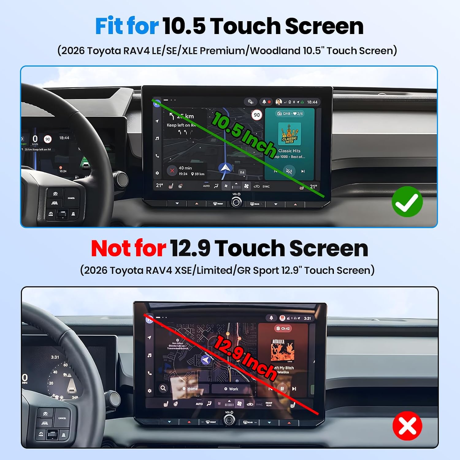 Karltys Magnetic Phone Holder Compatible with Toyota RAV4 2026 LE SE XLE Premium Woodland 10.5-Inch Screen, Dashboard Screen Phone Mount with Magnetic & Clip-on Holders, Not for 12.9-Inch image 2