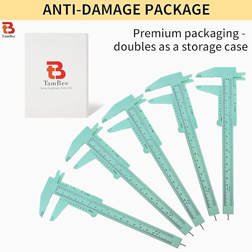 Miniatura 24 de TamBee Calibre Vernier de plástico, mini pinza de 5.906 in para estudiantes de escuela, pinza de doble escala, joyería para cejas, regla de medición