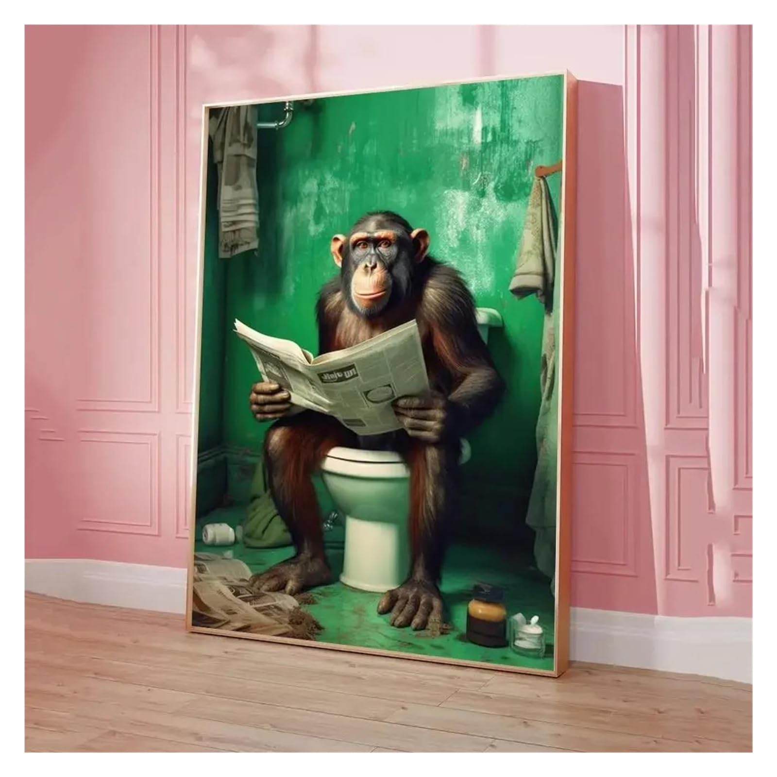 Cuadro sobre lienzo XENITE de chimpancé, gato y perro clásico de 40x60cm para decoración de pared