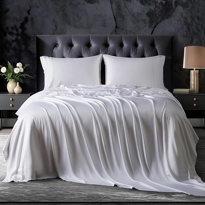 18-24 Inch Extra Deep Pocket Queen Size Sheets Set, 100% Viscose Derived from Bamboo Sheets Queen Size Cooling Sheets for Hot Sleepers(4 Pieces, Ivory)