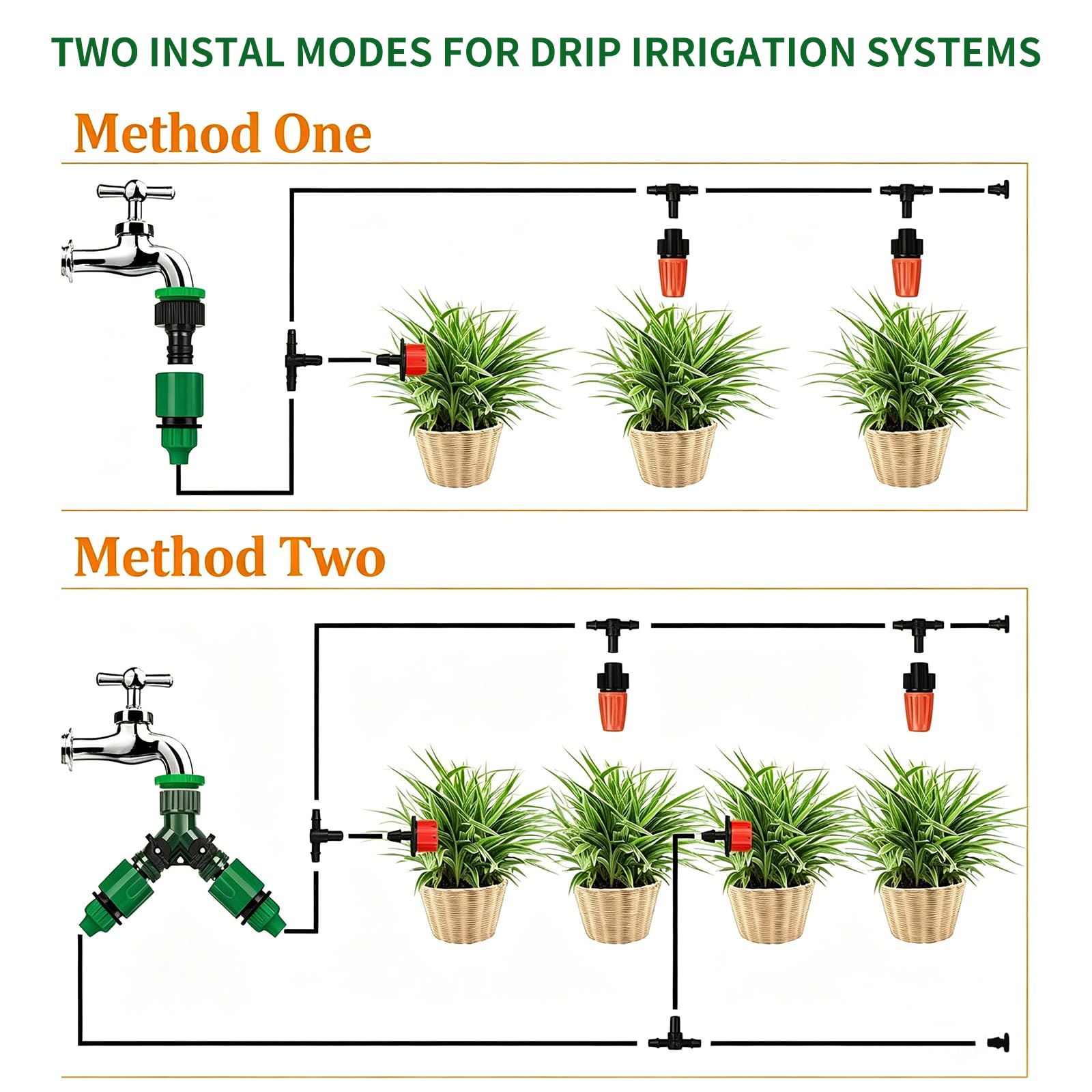 Système d'irrigation goutte à goutte de 30 m, système d'arrosage automatique de 1,6 cm, avec 30 buses en cuivre, sans outils, arrosage à brume fine pour jardin, terrasse, plantes en pot, système