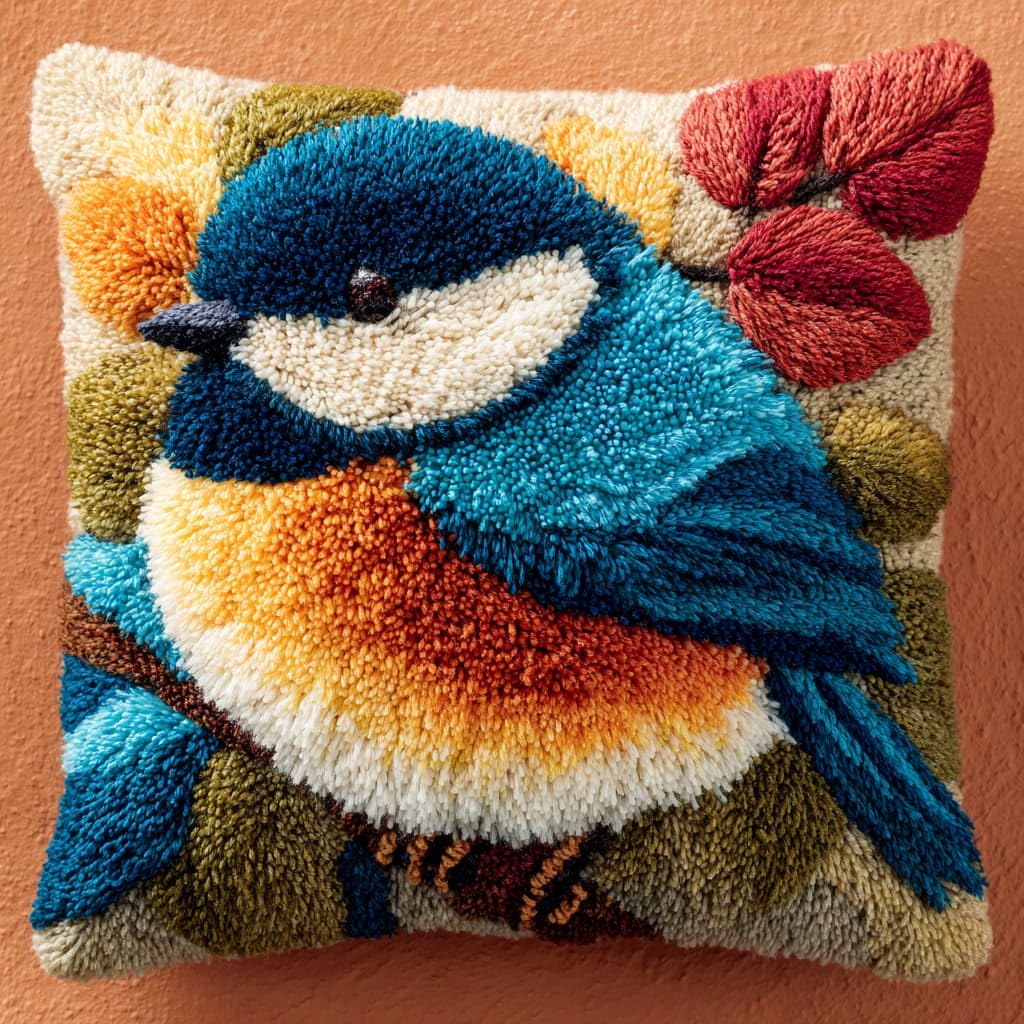 Taxpy Latch Hook Cushion Kits, Animals Birds Pillow Case Rug Cover Beginner DIY Needlework Embroidery Kits Handmade Set 43 * 43cm