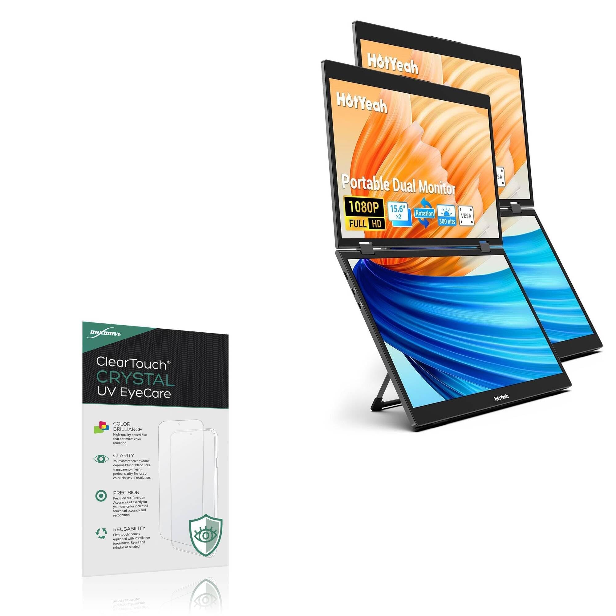 BoxWave Screen Protector Compatible With HotYeah Portable Monitor 4K (15.6 in) - ClearTouch Crystal Anti-UV EyeCare (2-Pack), Filters out Harmful Blue Light Reduce Fatigue