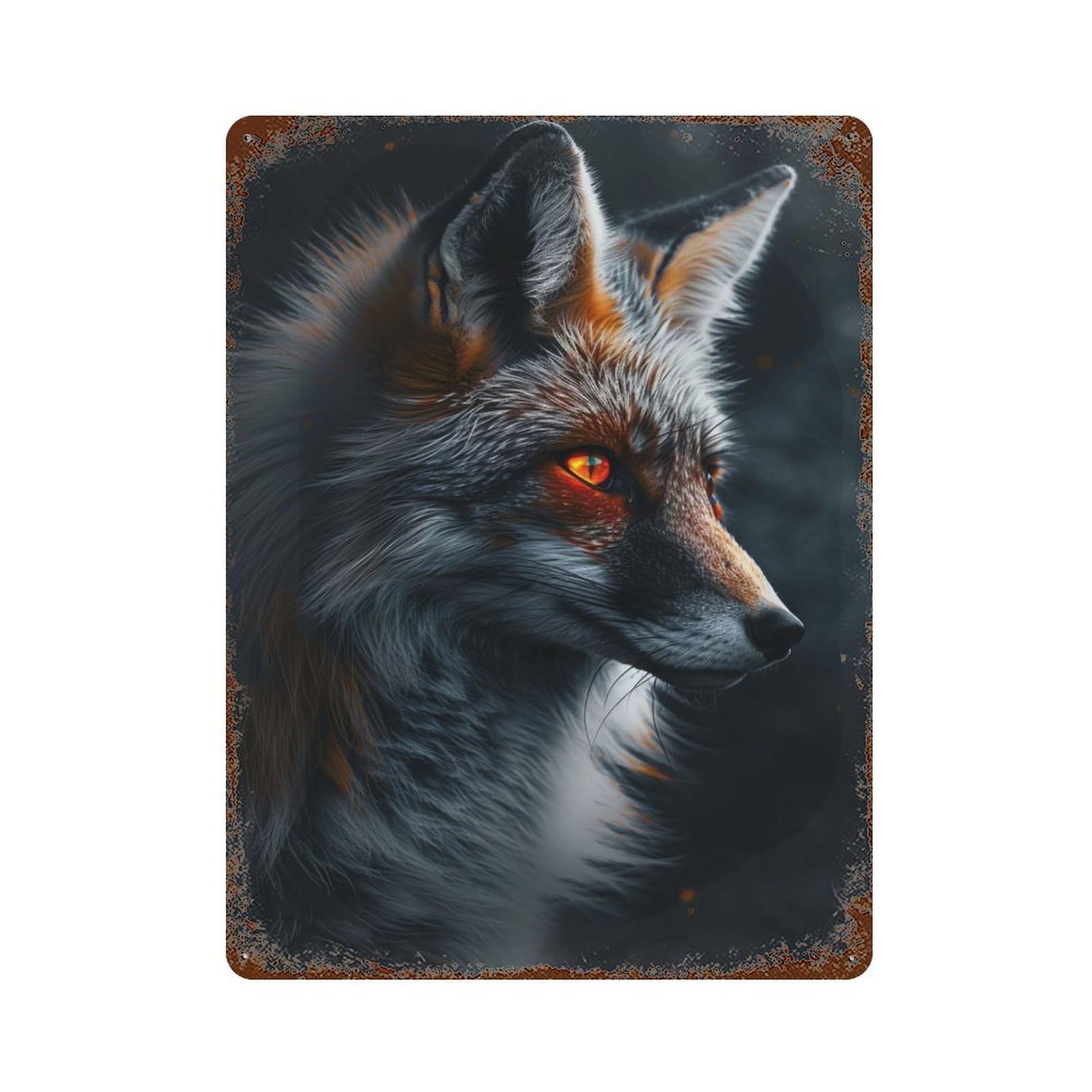 Rust Effect A Fierce Fox Distressed Metal Wall Sign 15.7"x11.8", Decorative Metal Wall Art for Living Room, Hallway And Home Decor