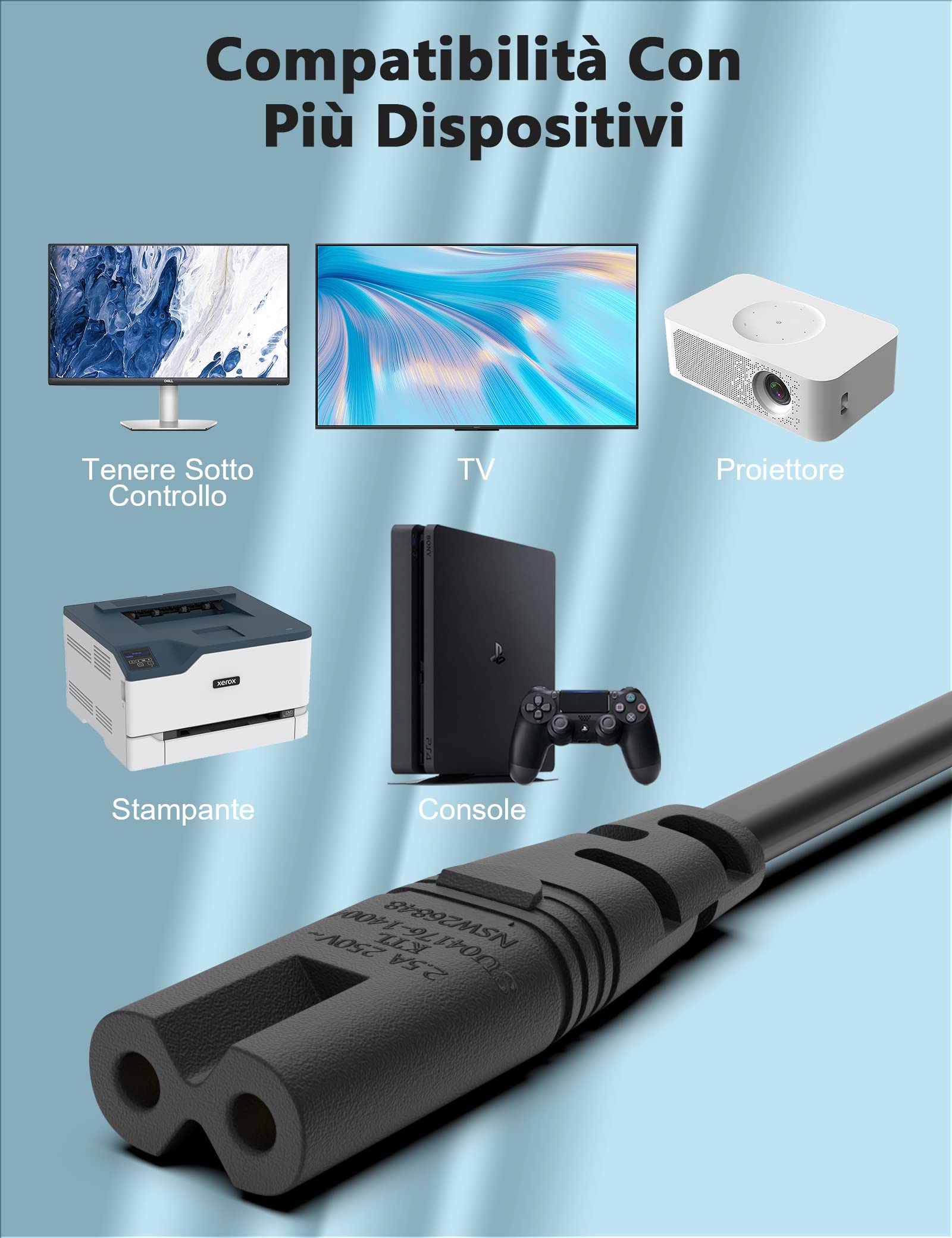 Cavo Di Alimentazione 2 Poli 1,4 M Spina Europea Per PlayStation 1, 2 E 4 – Nero, Compatibile Con PS1, PS2 E PS4