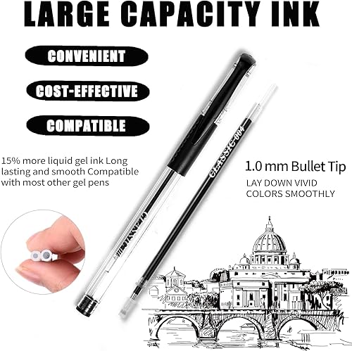 Miniatura 2 de HUJUGAKO Paquete de 24 bolígrafos de gel negro y gris, 12 bolígrafos de gel de colores con 12 repuestos, 40% más de tinta para escribir suavemente