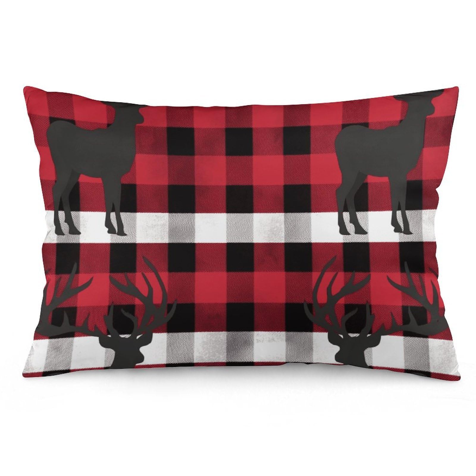 NTVOWPZO 2 Pack Decoration Throw Pillow Covers 12 "x20 Pillowcases Covers Buffalo Plaid Deer Pillowcases Modern Farmhouse Home Decor Sofa Cushions Covers for Couch Bed Living Room