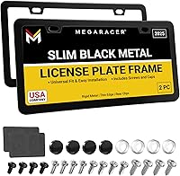MegaRacer Slim Matte Black License Plate Frames (2 Pack) - Rust-Free Stainless Steel, Rattle-Free, Street Legal Universal Fit for Cars Trucks SUVs
