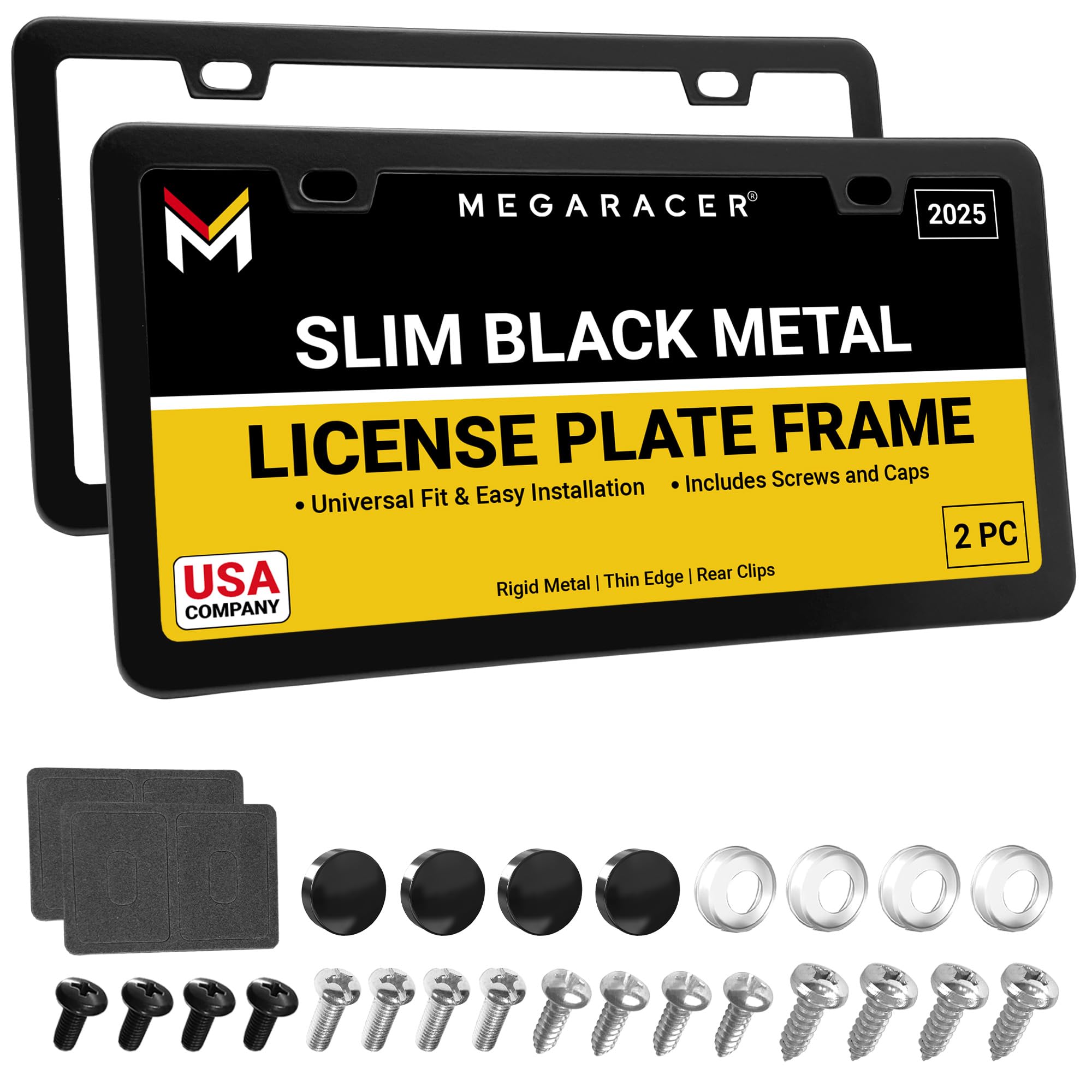 Mega Racer Slim Matte Black License Plate Frames 2 Pack