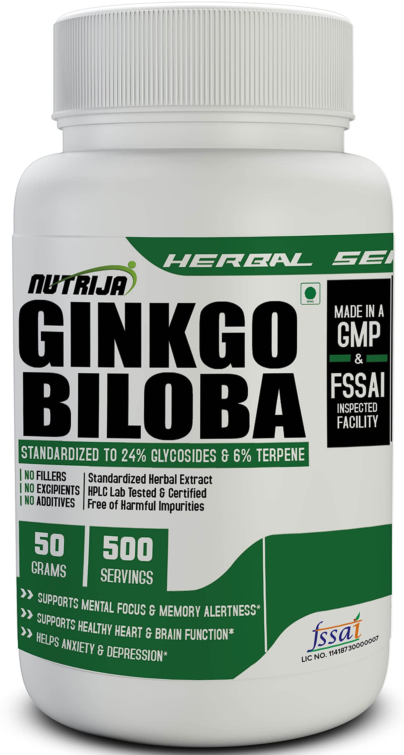 NutriJa Ginko Biloba Extract [Memory,Focus ] - 50g Powder