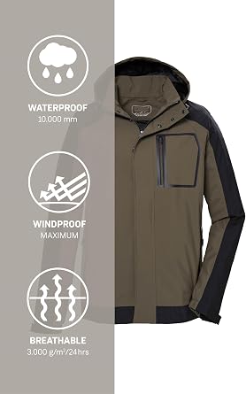 killtec Men's Kos 54 Mn Jckt Functional waterproof jacket, outdoor jacket with removable hood (pack of 1)