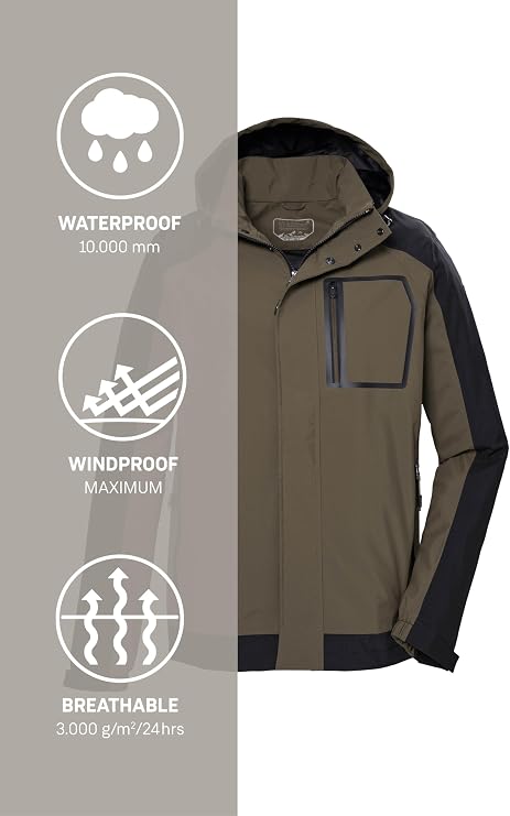 killtec Men's Kos 54 Mn Jckt Functional waterproof jacket, outdoor jacket with removable hood (pack of 1)