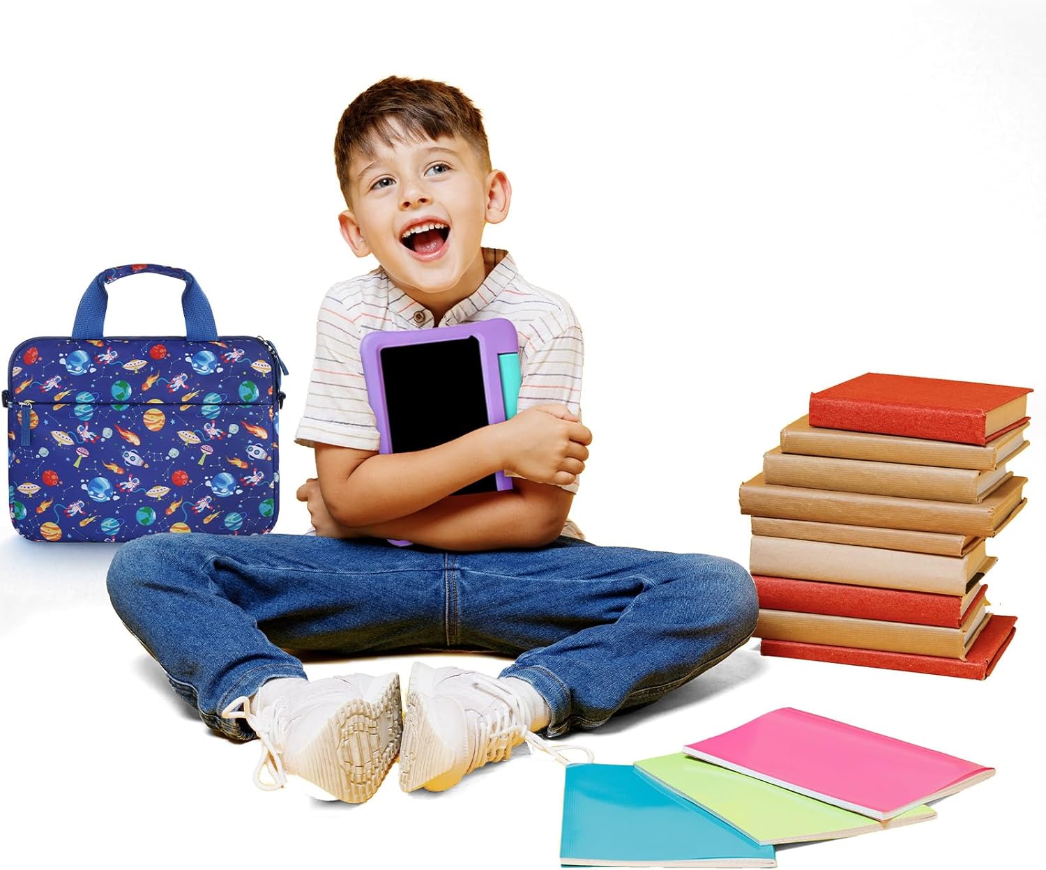 Kids Tablet Bag for Boys, Kids Tablet Carrying Case for Fire HD 10, HD 8, Fire 7 Sleeve Bag Kid Kindle Bag, iPad Bag for Kid, Space Blue