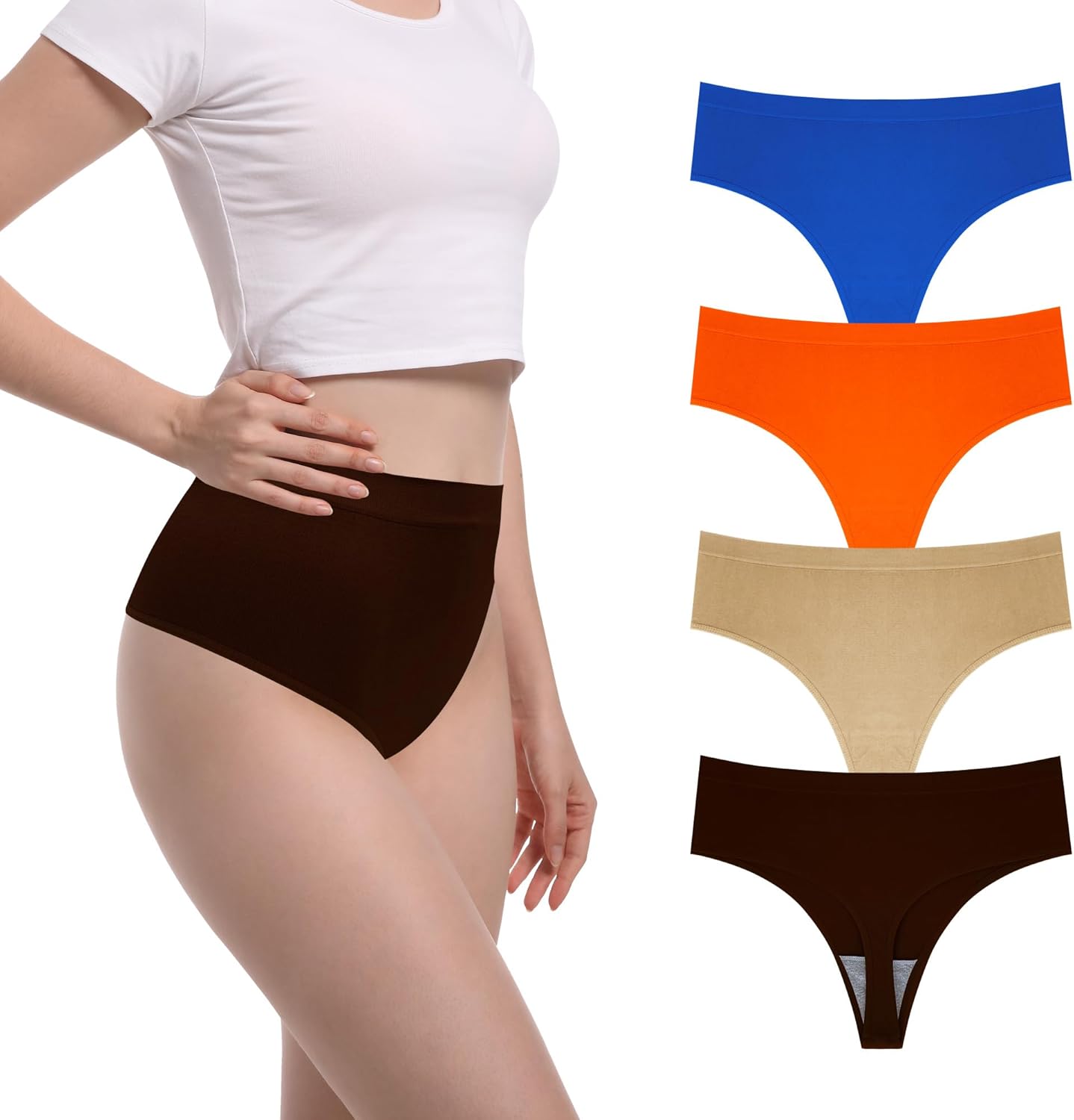 Seamless High-Waisted Thong Panties for Women, Soft Breathable Tummy Smoothing Underwear, Invisible Fit (4-Pack) - Image 2