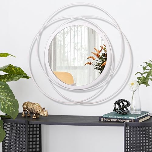 Miniatura 2 de Espejos redondos blancos para montar en la pared, con marco de metal, modernos espejos artísticos para decoración del hogar, pasillo, baño,