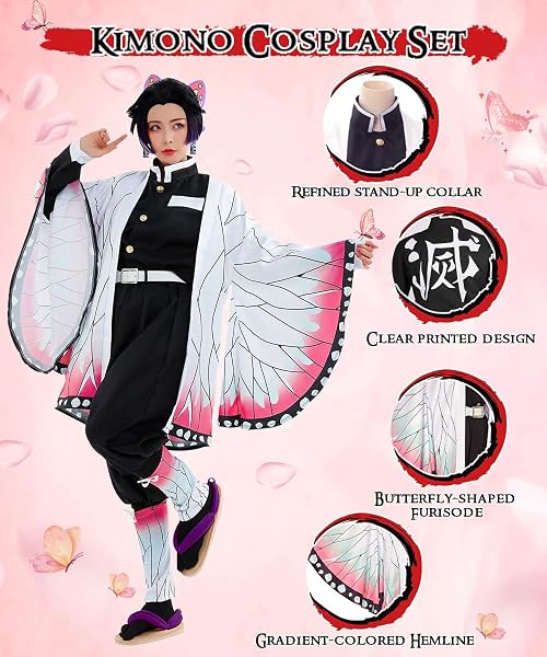 Costume Nezuko Tanjirou per Carnevale Halloween Natale, Set di Kimono Mantello, Regalo per Bambini - 2
